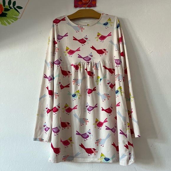 EUC Land’s End twirl dress with birds sz 10 ivory pink green fall winter cotton - Picture 8 of 10